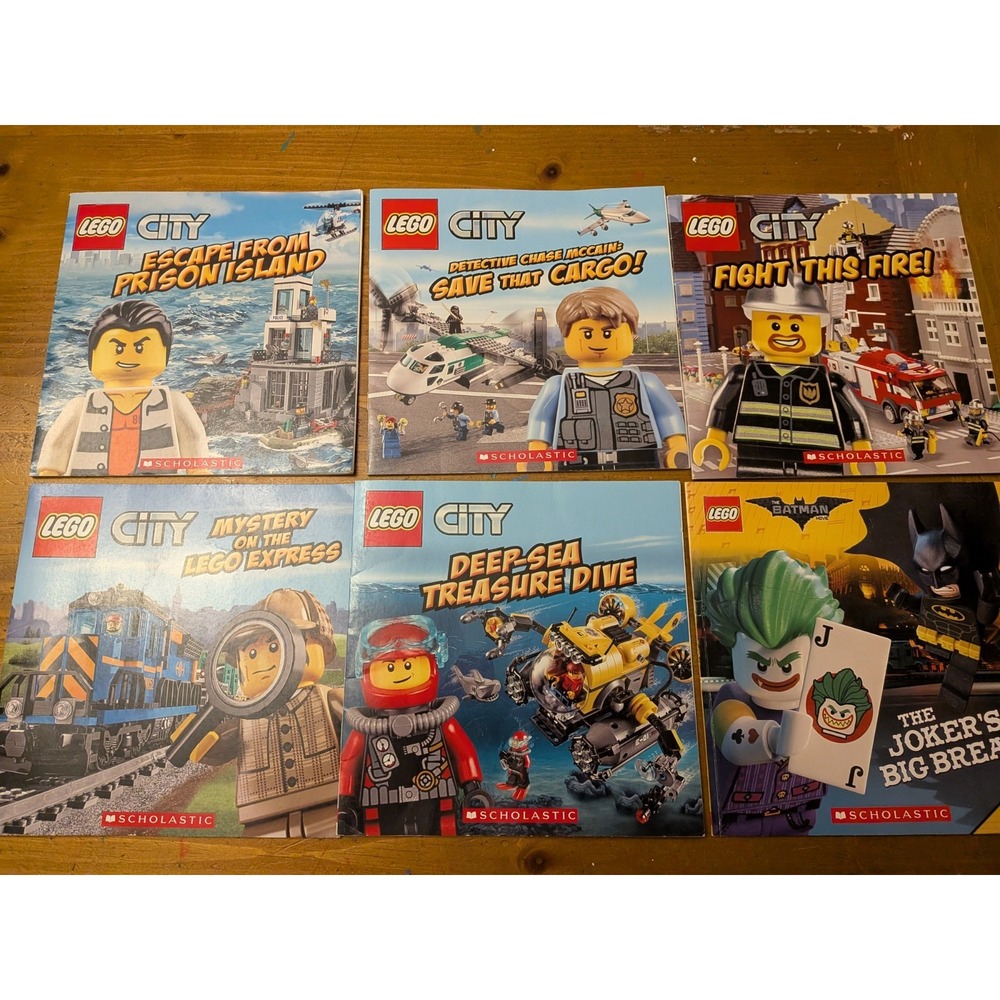Lego City Book Lot Paperback Readers Scholastic Joker Prison Firefighter